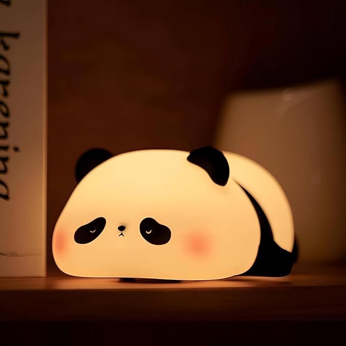 Lying Panda Night Light - Soft Silicone Color-Changing LED Touch Lamp with Timer for Bedroom & Office