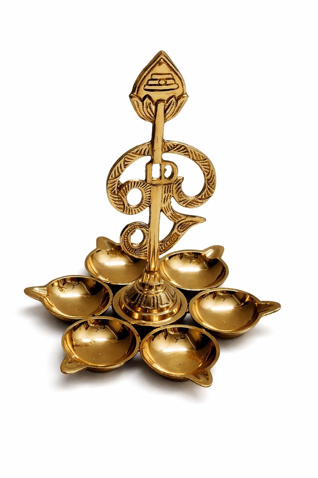 Handcrafted Brass Arumuga Om Vel Vilakku, A Traditional Six-Faced Oil Lamp (diya) Used For Pooja.