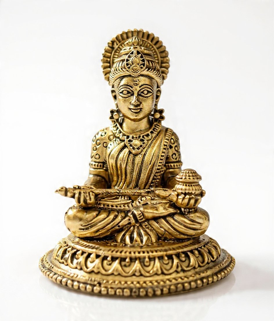 Annapurna Devi Sitting On Base - 2 x 1.5 Inches | Brass Idol/ Annapoorani Statue for Pooja