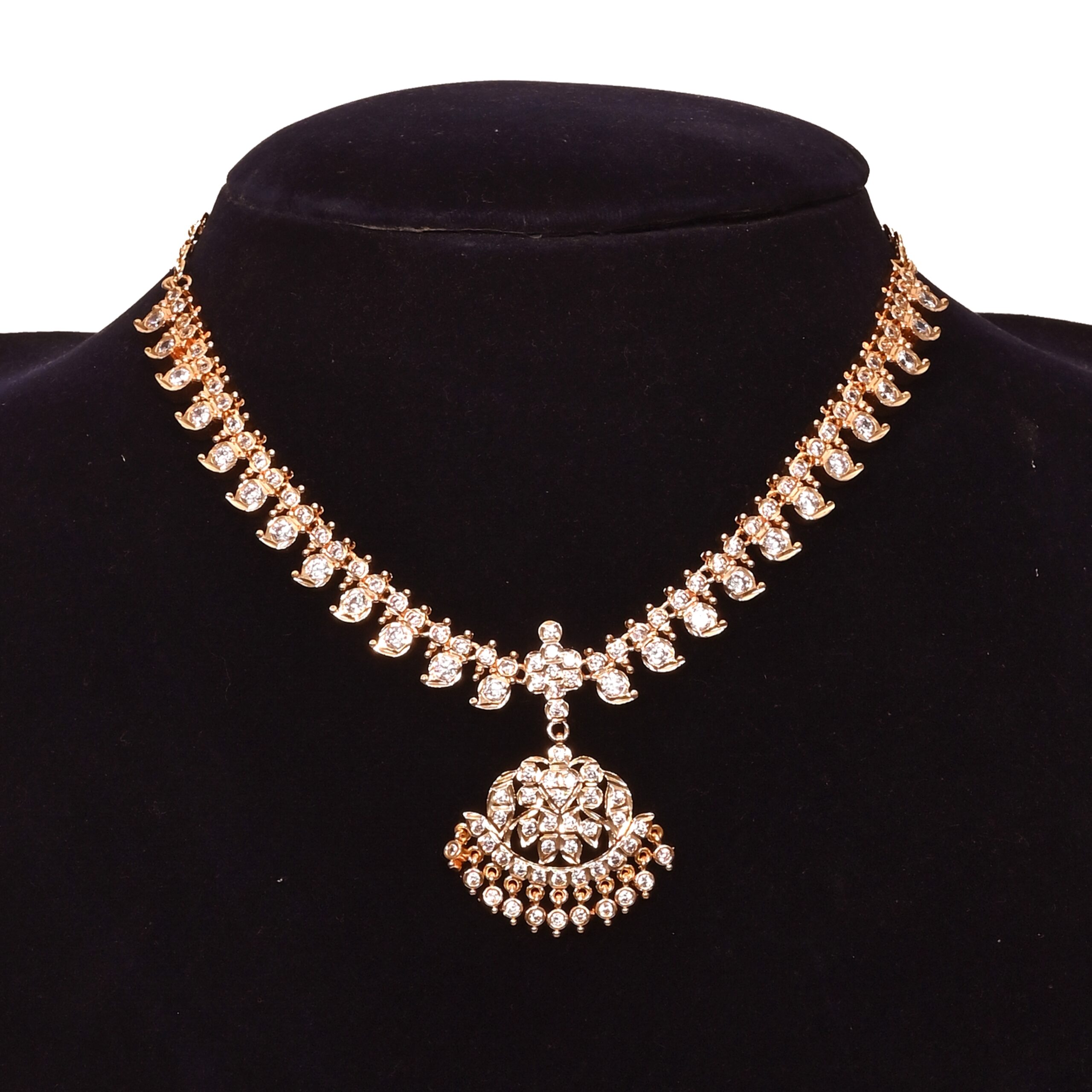 Impon Attigai Micro Gold Plated AD Stone Set Flower Mango Design Necklace Jewellery