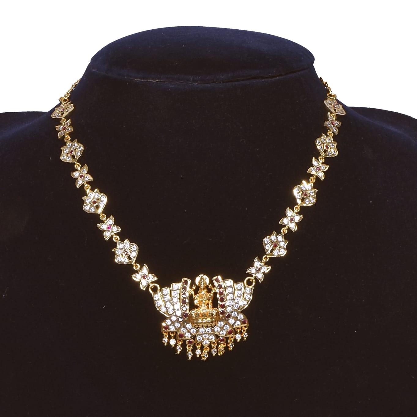 Attigai impon Micro Gold Plated necklace Lakshmi pendant in Pink &white stones